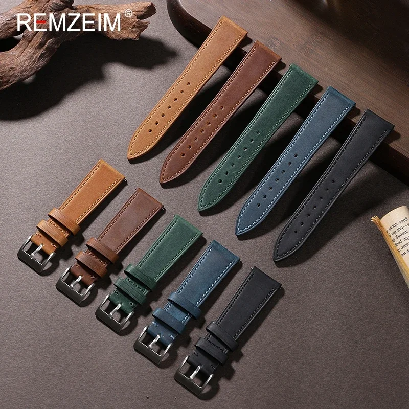 Leather Strap Quick Release - Çılgın at tutuşunu deri izle Strap18mm